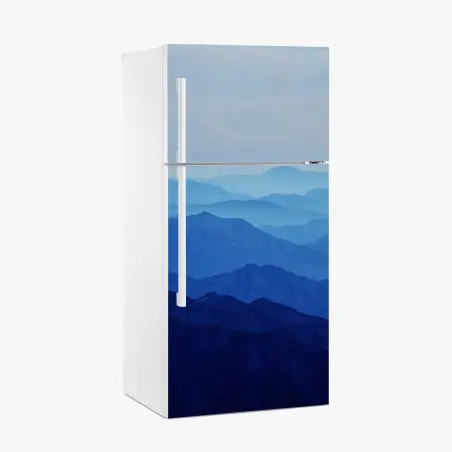 Fridge sticker misty blue mountain layers • Wallissimo®