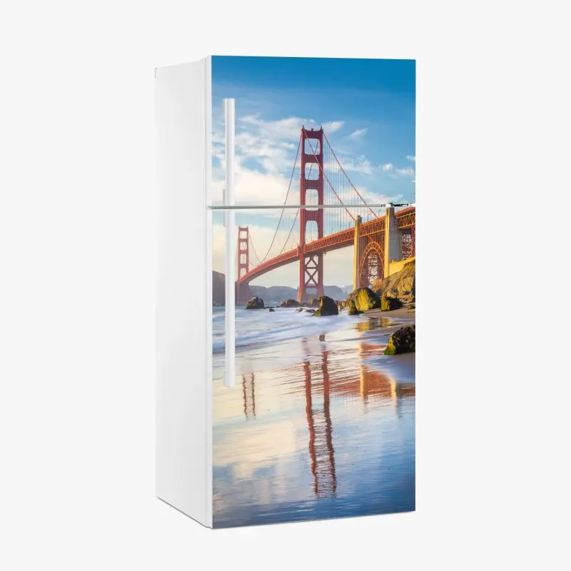 Fridge sticker Golden Gate Bridge reflection on the shore