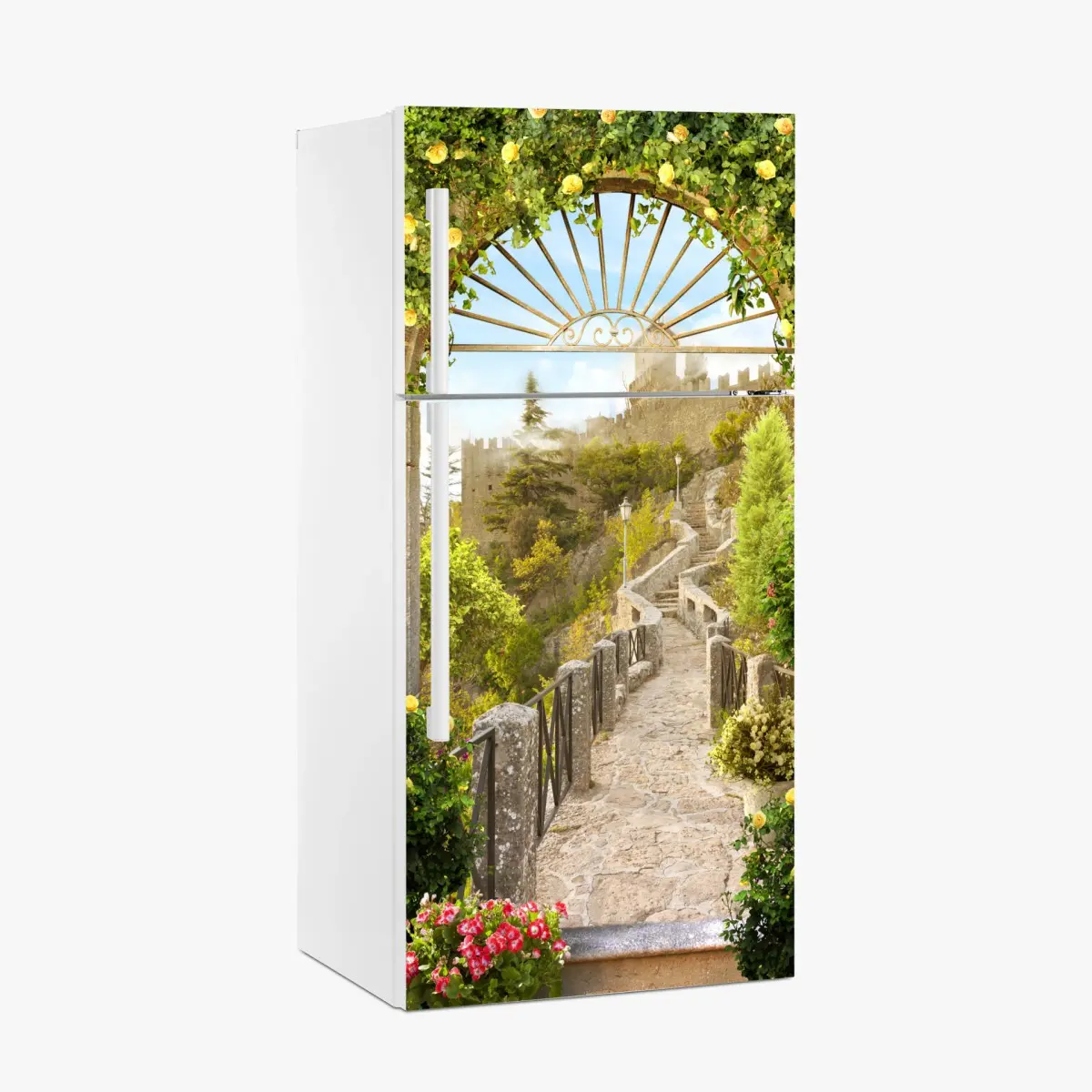 Fridge sticker sunlit garden path to castle • Wallissimo® Fridge sticker sunlit garden path to castle • Wallissimo®