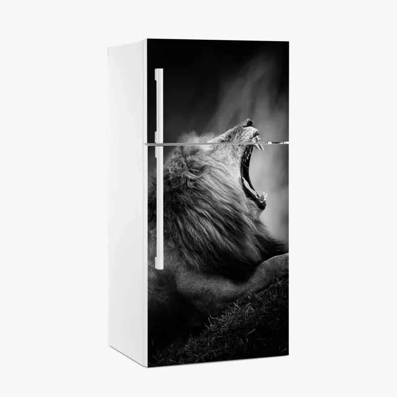 Fridge sticker majestic roaring lion in monochrome