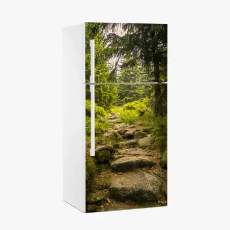 Fridge sticker serene forest path through evergreen woods • Wallissimo®