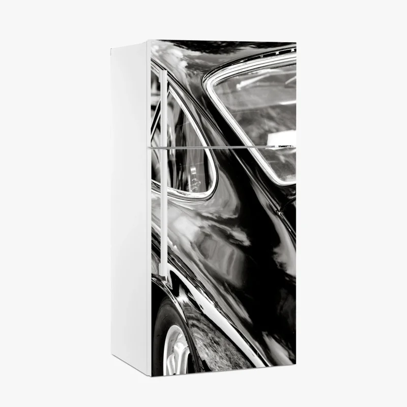 Fridge sticker vintage car rear detail in black and white