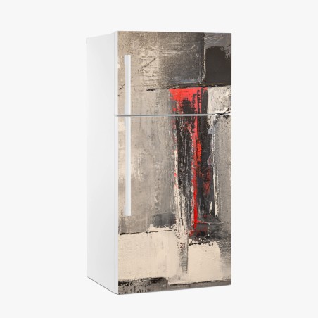 Fridge sticker textured abstract composition with red accent • Wallissimo®