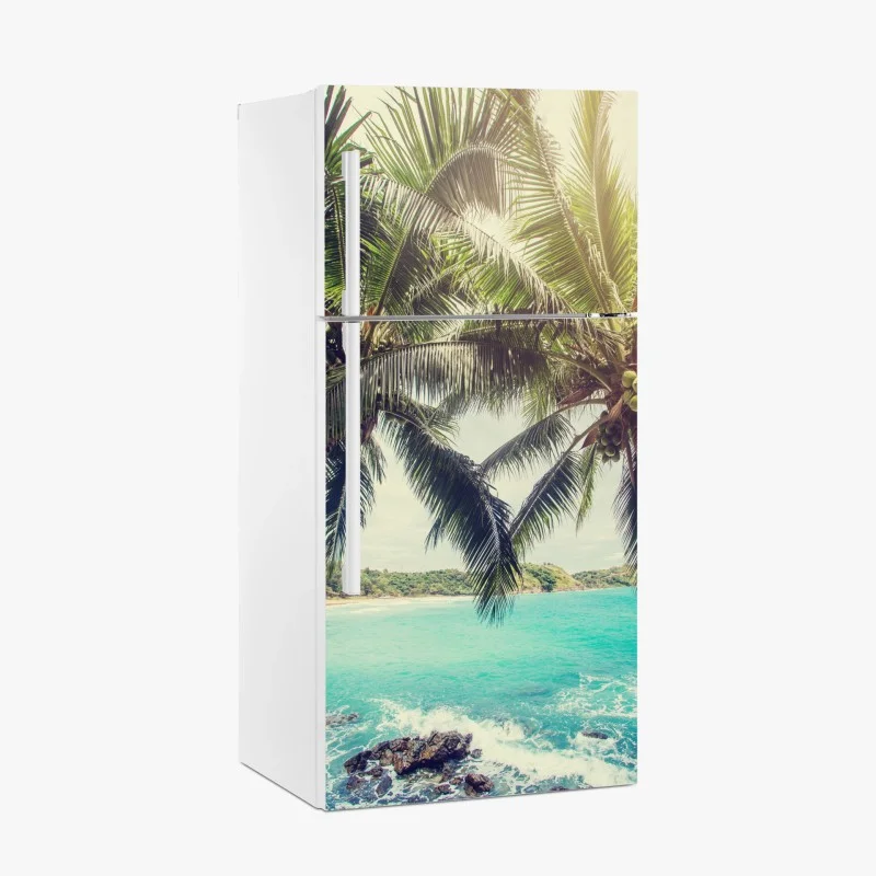 Fridge sticker tropical coconut palms by turquoise sea