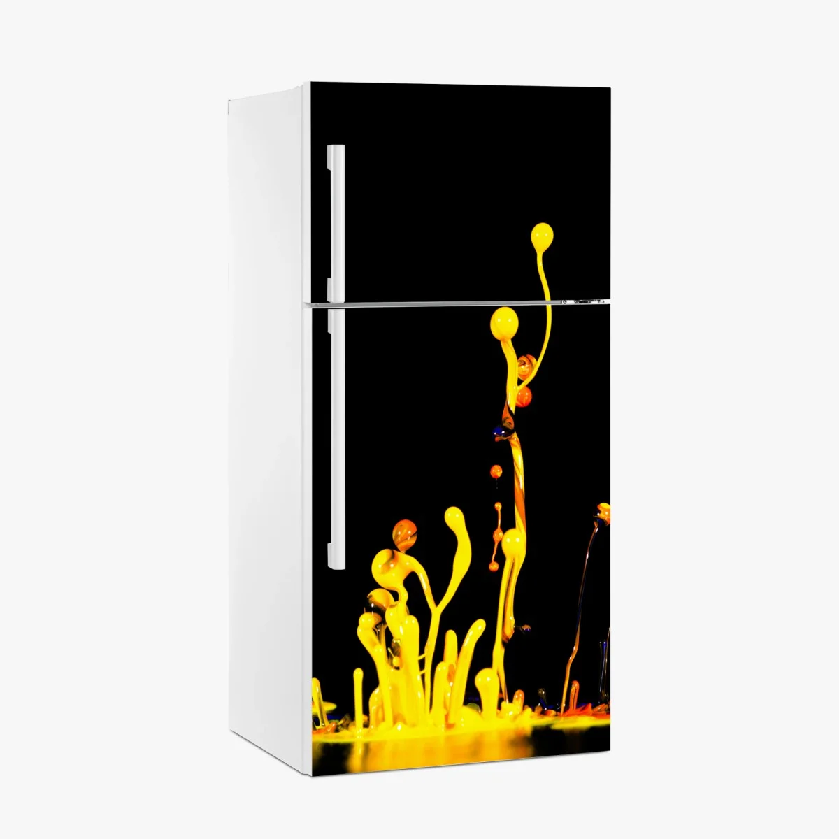 Fridge sticker vibrant yellow paint splash on black ⁕ Wallissimo® Fridge sticker vibrant yellow paint splash on black ⁕ Wallissimo®