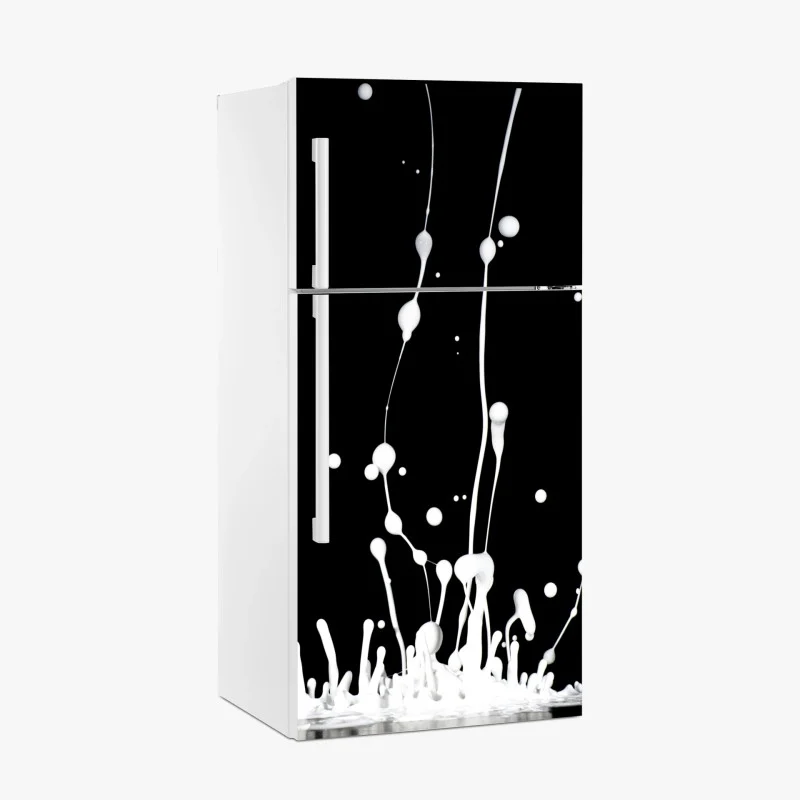 Fridge sticker white liquid splash on black background