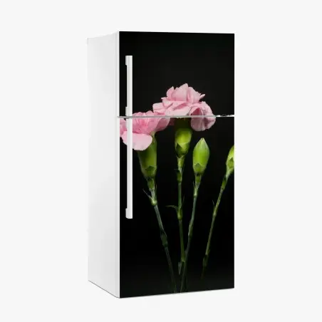 Fridge sticker pink carnations on black background • Wallissimo®