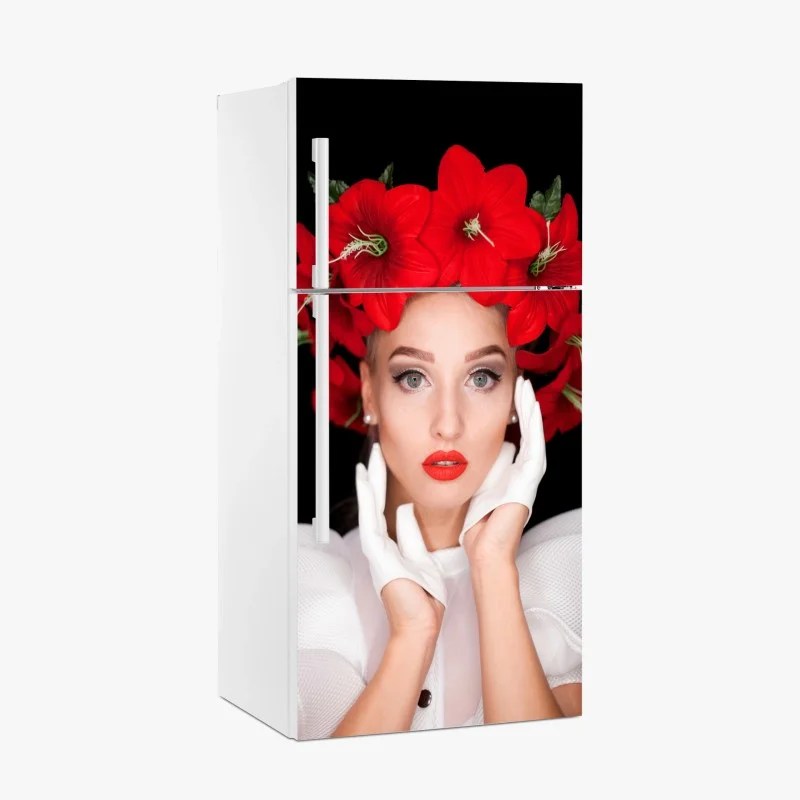 Fridge sticker elegant portrait with red floral crown