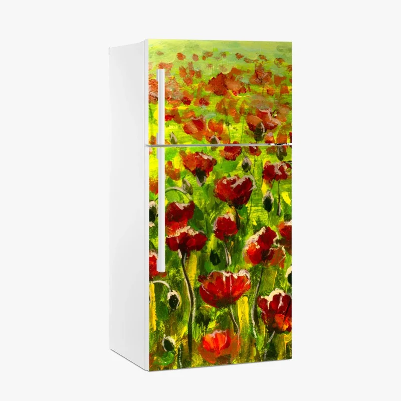 Fridge sticker vibrant field of red poppies