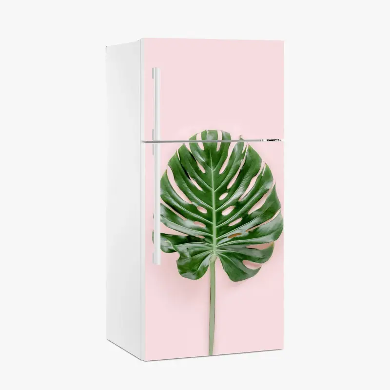 Fridge sticker monstera leaf on pastel pink background