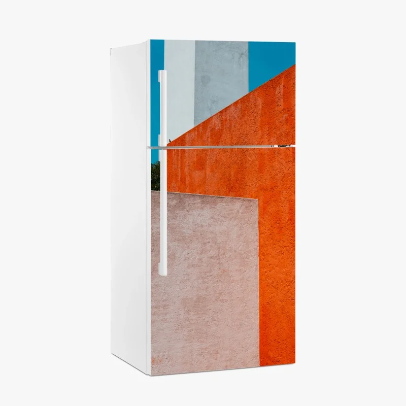Fridge sticker bold geometric facade in orange and turquoise