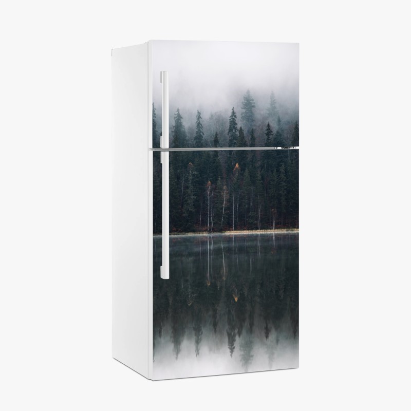 Fridge sticker misty forest reflection