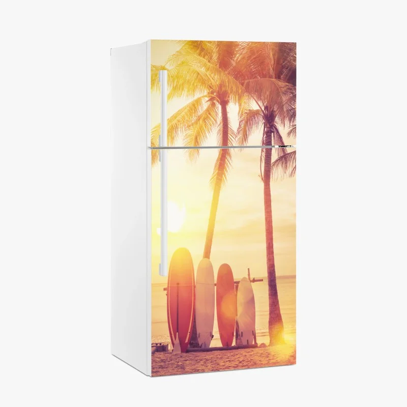 Fridge sticker tropical sunset with surfboards