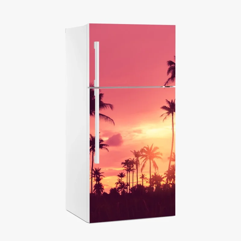 Fridge sticker pink tropical sunset with palms