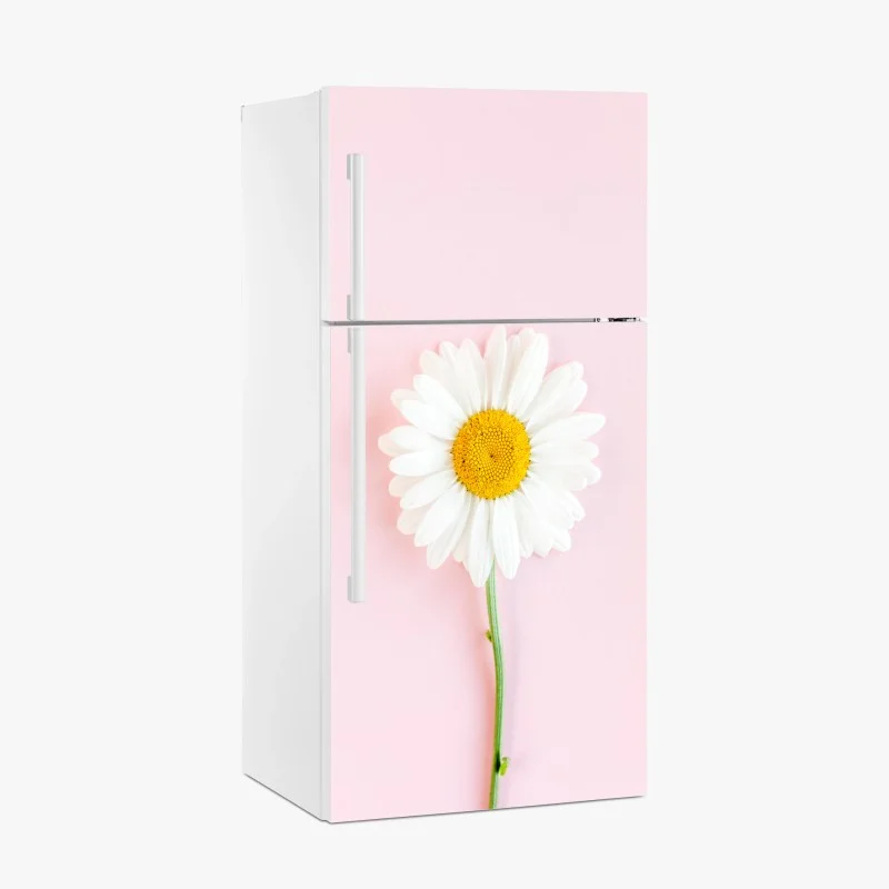 Fridge sticker white daisy on pastel pink background