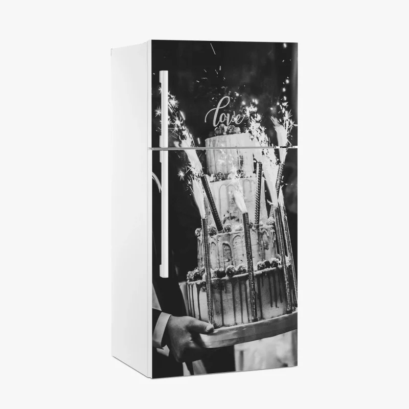 Fridge sticker rustic wedding cake with sparklers