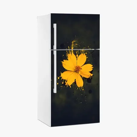 Fridge sticker vibrant yellow bloom on dark background • Wallissimo®