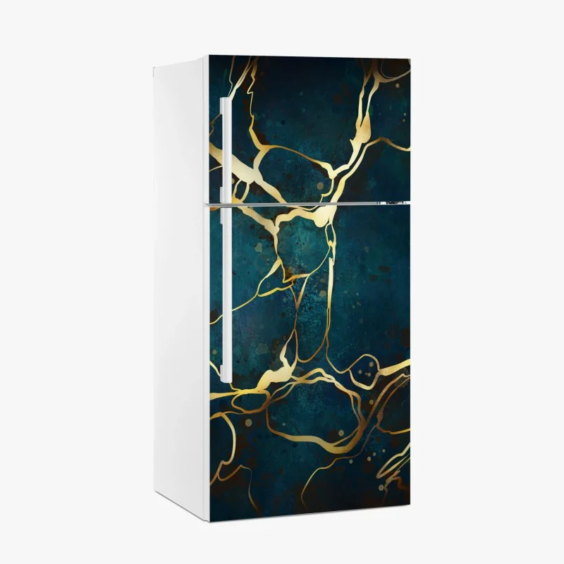 Fridge sticker turquoise and gold abstract with golden veins