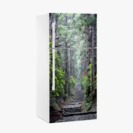 Fridge sticker misty forest path through ancient trees • Wallissimo®