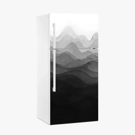 Fridge sticker monochrome layered mountain waves • Wallissimo®