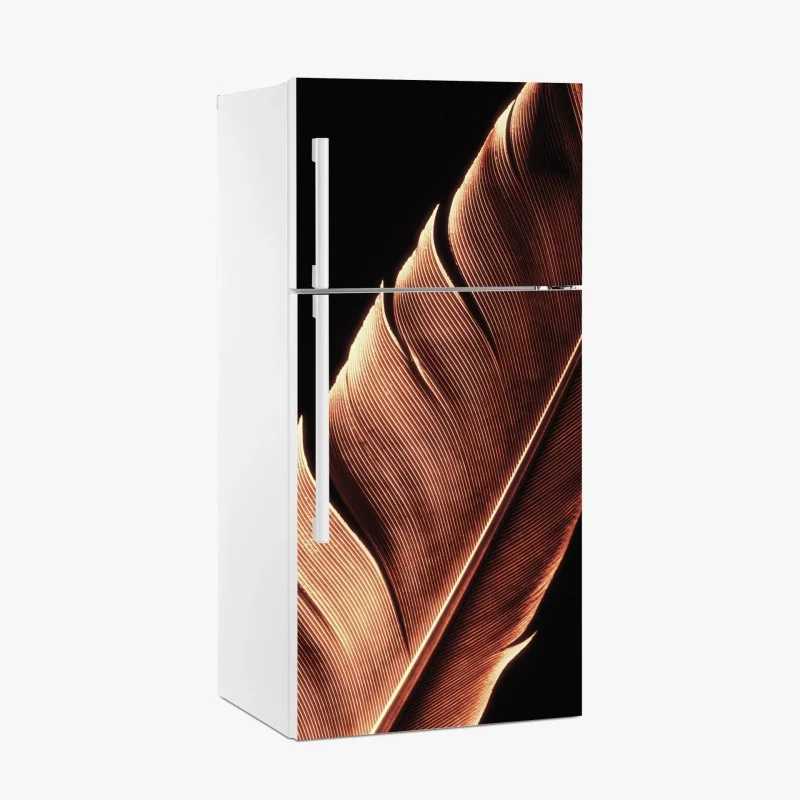 Fridge sticker golden feather macro on black