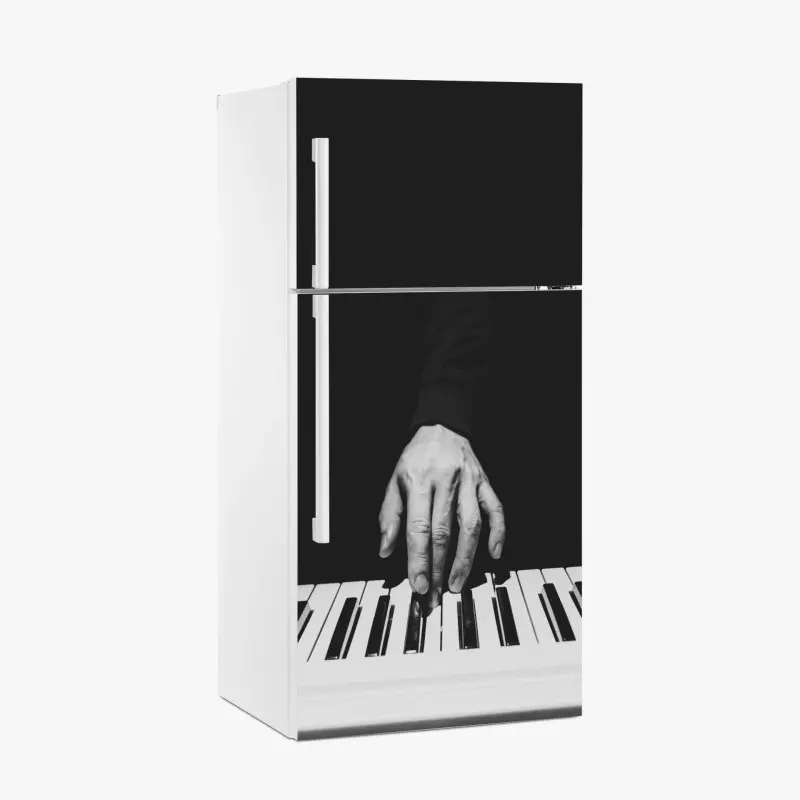 Fridge sticker monochrome piano hand close-up