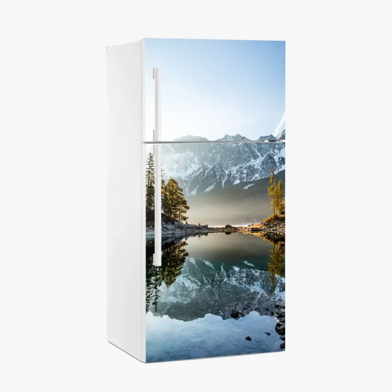 Fridge sticker mountain lake reflection at sunrise