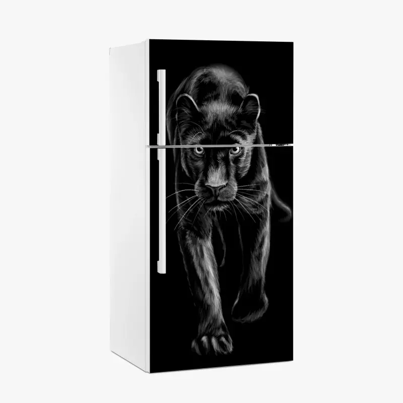 Fridge sticker striding black panther illustration