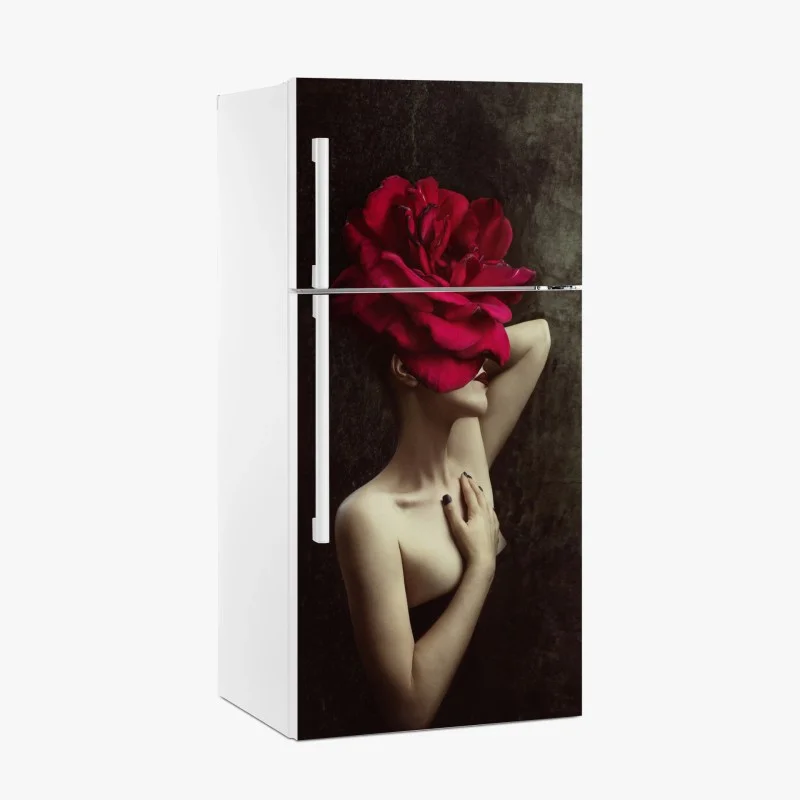 Fridge sticker woman with a rose head surreal floral portrait