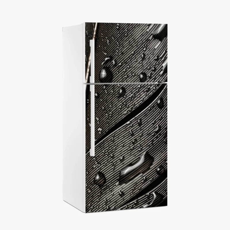 Fridge sticker monochrome feather with water droplets
