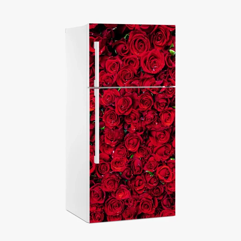 Fridge sticker lush red roses close-up