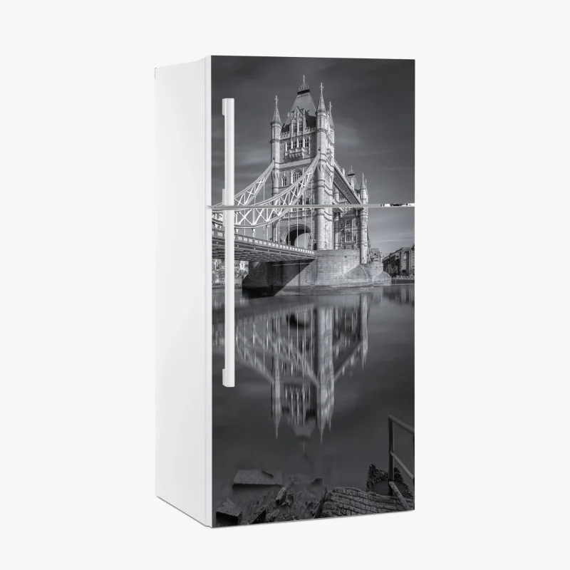 Fridge sticker Tower Bridge reflection in grayscale