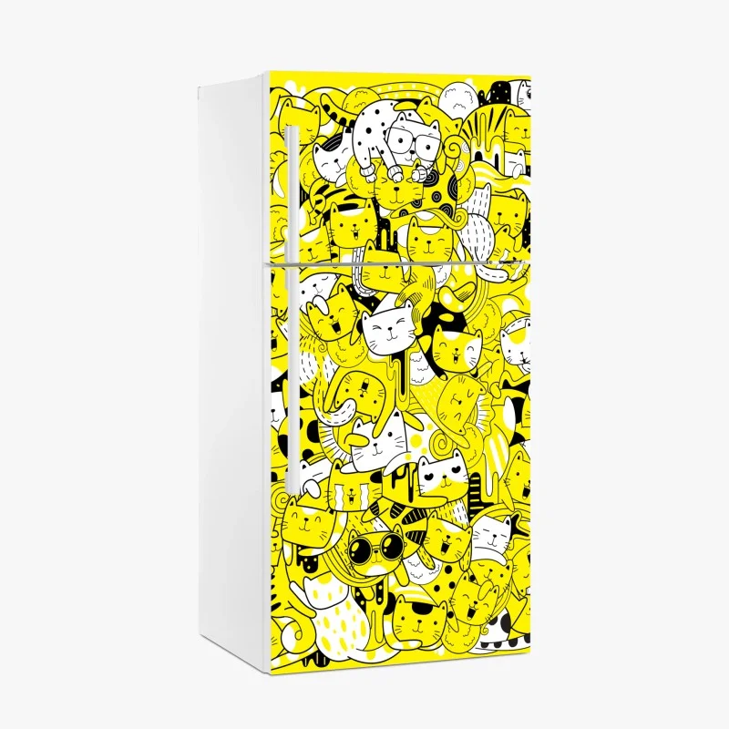 Fridge sticker playful yellow cat collage