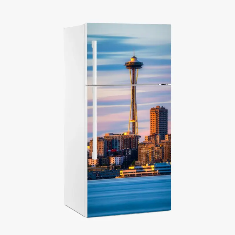 Fridge sticker Seattle skyline with Space Needle at sunset