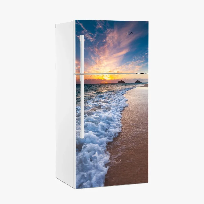 Fridge sticker serene sunrise over ocean shore