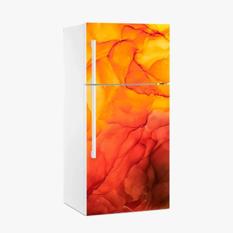 Fridge sticker vibrant orange alcohol ink abstract