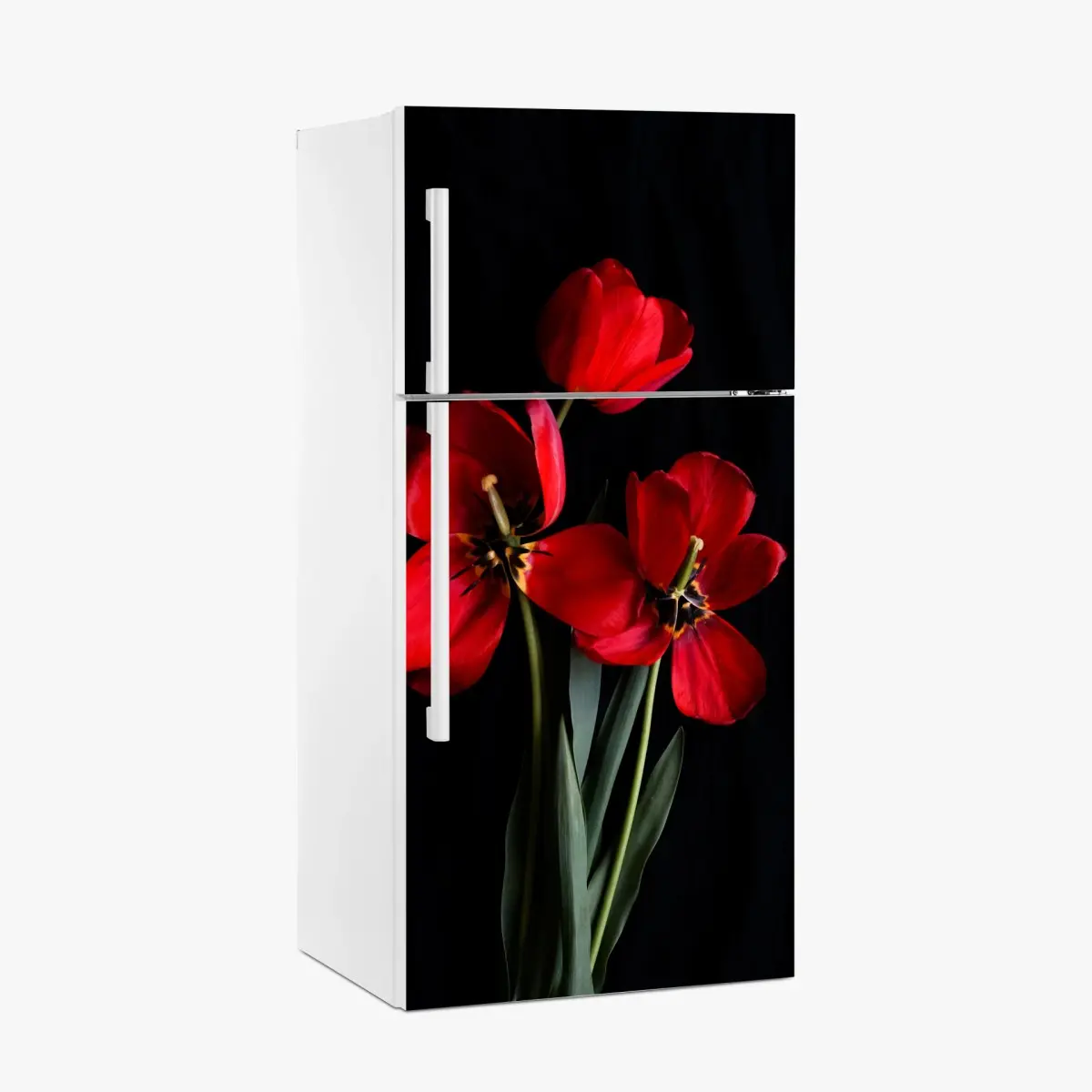Fridge sticker three red tulips on black • Wallissimo® Fridge sticker three red tulips on black • Wallissimo®
