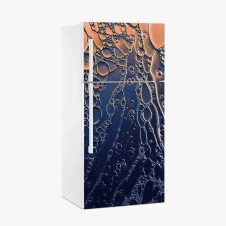 Fridge sticker blue and gold abstract bubbles • Wallissimo®