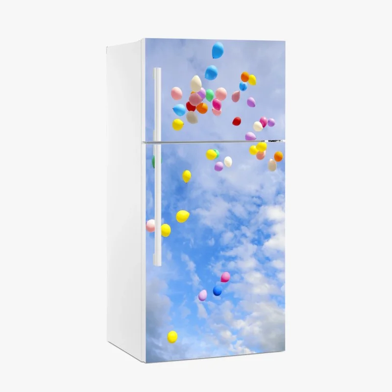 Fridge sticker colorful balloons drifting into the sky