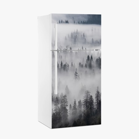 Fridge sticker mist-shrouded pine forest • Wallissimo®