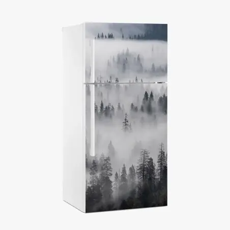 Fridge sticker mist-shrouded pine forest • Wallissimo®