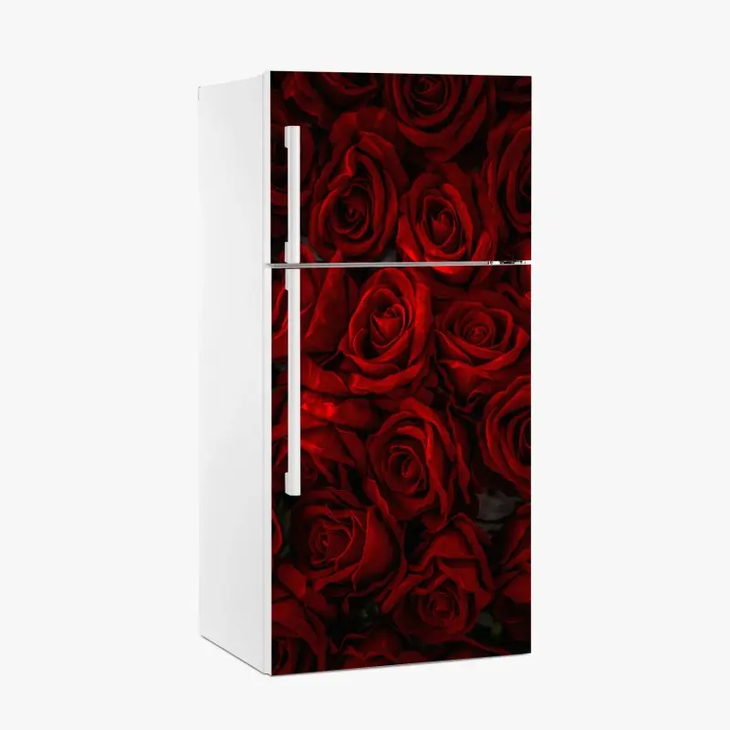 Fridge sticker lush red roses close-up