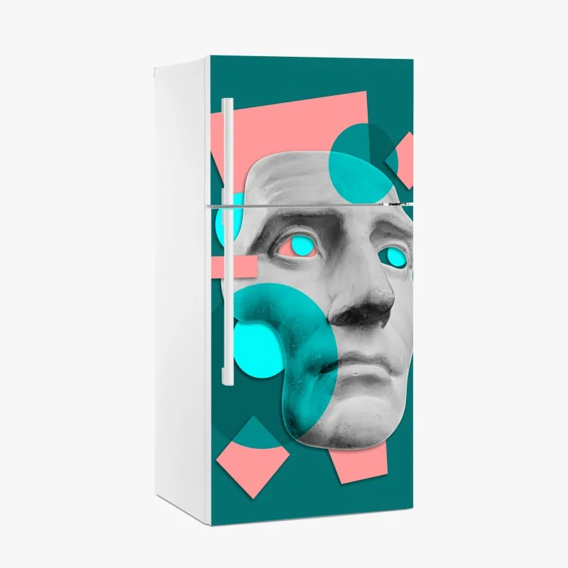 Fridge sticker abstract classical mask in teal and pink