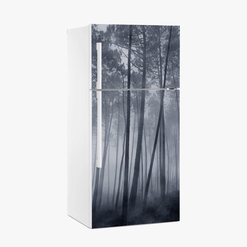 Fridge sticker misty pine forest at night