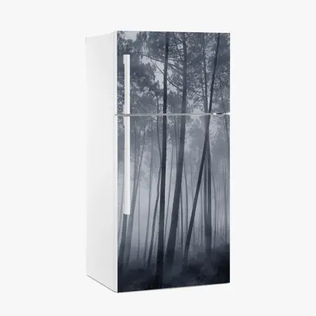Fridge sticker misty pine forest at night • Wallissimo®