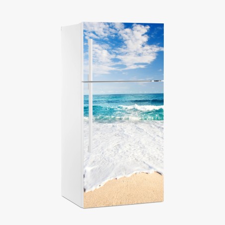 Fridge sticker turquoise waves on sandy beach • Wallissimo®