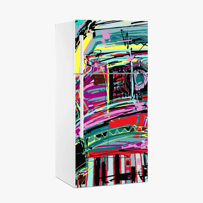Fridge sticker vibrant turquoise abstract car composition