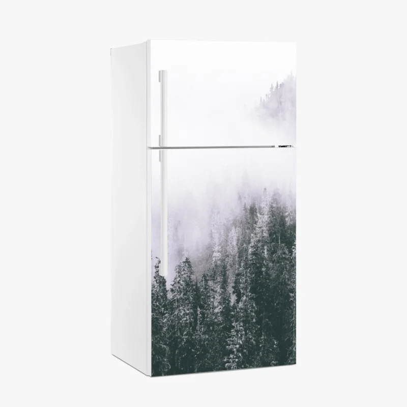 Fridge sticker misty evergreen forest in fog