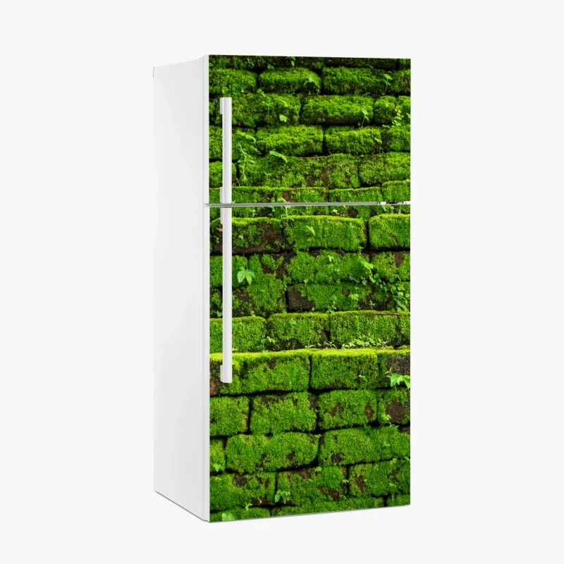 Fridge sticker lush moss-covered brick wall
