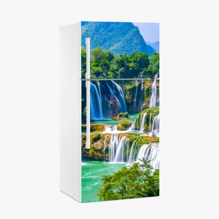 Fridge sticker emerald cascade waterfall landscape • Wallissimo®